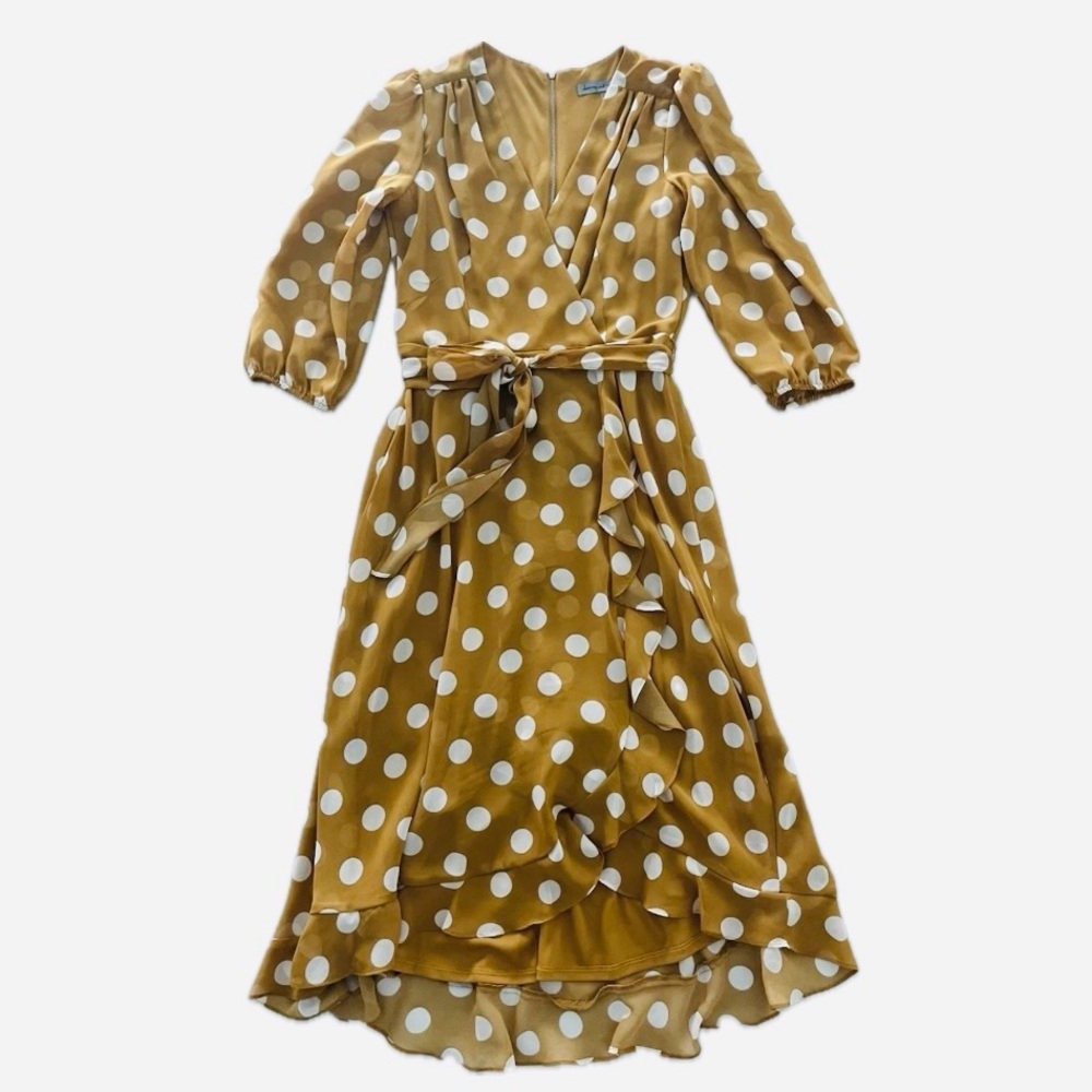 Danny & Nicole Polka Dot Cottagecore Baloon Sleeve Yellow-Mustard High-Low Dress
